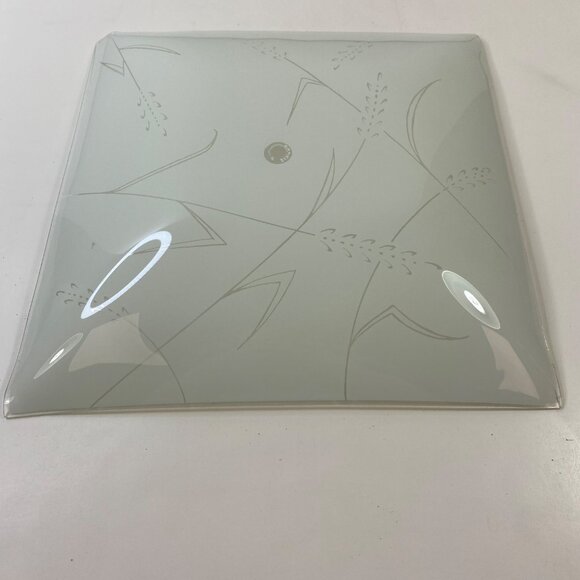 Vintage Frosted Glass Square Light Fixture Cover Etched Abstract Wheat Design - Picture 2 of 13